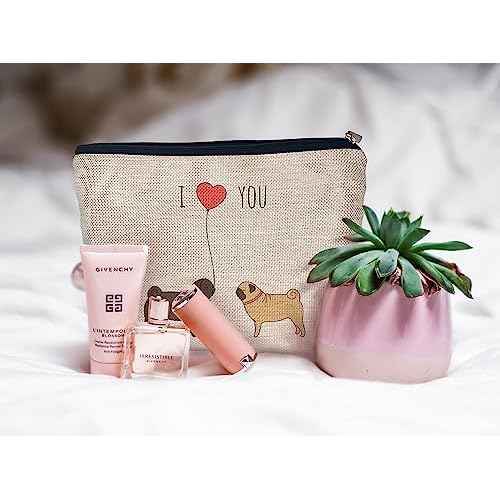 Ayxvt Cute Dog Couple Decorative Women's Makeup Bag, Zipper Pouch Travel Toiletry for Pug Lovers
