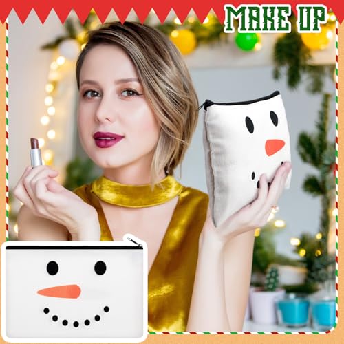 Reginary 4 Pieces Christmas Makeup Bags Bulk Christmas Gifts Cosmetic Bags with Zipper Xmas Portable Canvas Pouch Pen Pencil Pouch for Women Holiday Travel Xmas Party Gifts Supply