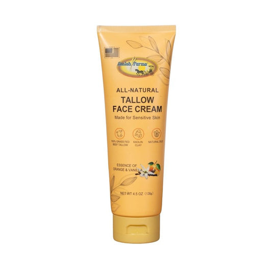 Amish Farms Grass Fed Beef Tallow Face Moisturizer with Kaolin Clay, Vitamin E & Olive Oil - 100% Organic Tallow Cream for Dry Sensitive Skin, Orange Vanilla Scent Lotion Skincare for Men & Women