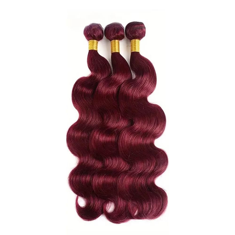 GLSMOSNW Burgundy Human Hair Bundles 10 12 14 Inch Wine Red Bundle Unprocessed Brazilian Virgin Human Hair Extensions 99j Body Wave Bundles For Women