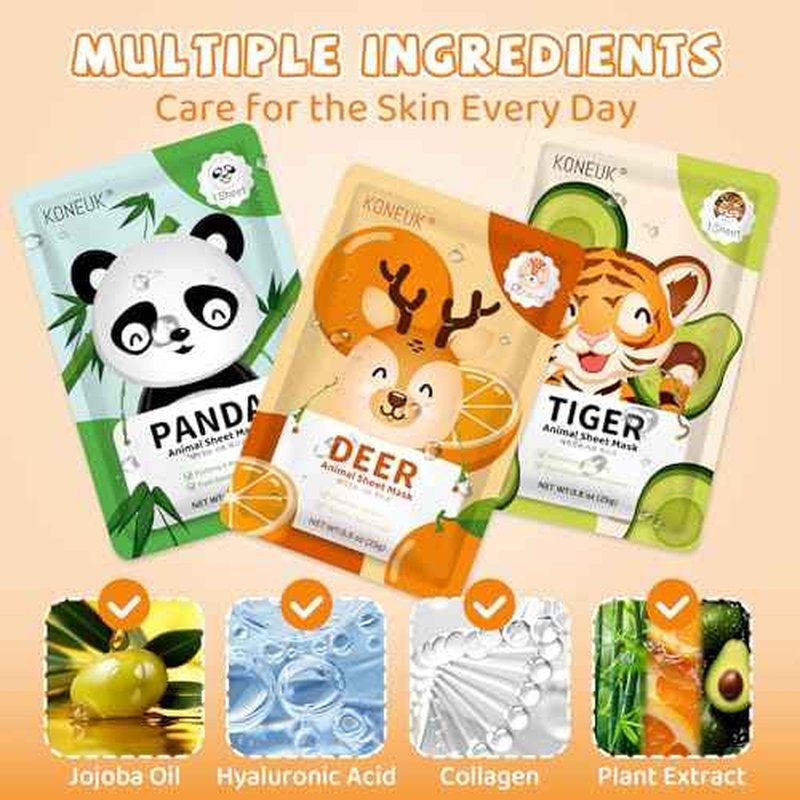 9 Pack Animal Face Masks Skincare for Kids, Bulk Sheet Hydrating Face Mask for Kids Skin Care, Collagen Face Mask for Teens Women, Christmas Gifts, Spa Party Gifts for Teen Girls