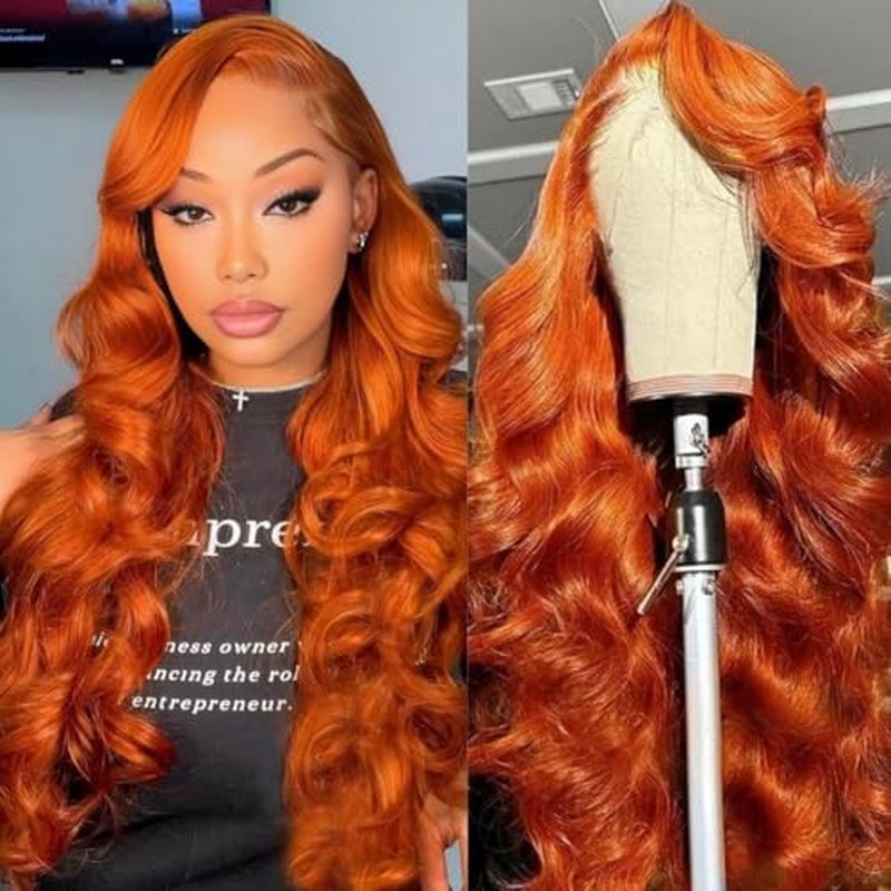 20 Inch Ginger Orange 13x6 Body Wave Lace Front Wigs Human Hair 200% Density Glueless HD Transparent Lace Frontal Wigs Human Hair Pre Plucked With Baby Hair Ginger For Women