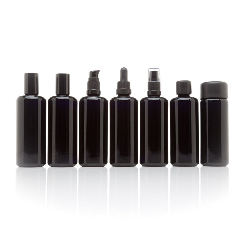 Infinity Jars 100 ML Black Ultraviolet Glass Bottles Airtight, Leak-Proof, Smell-Proof Screw-Top Containers for Essential Oils, Perfume, Lotion, Travel Storage, Reusable 7 Bottles Variety Pack