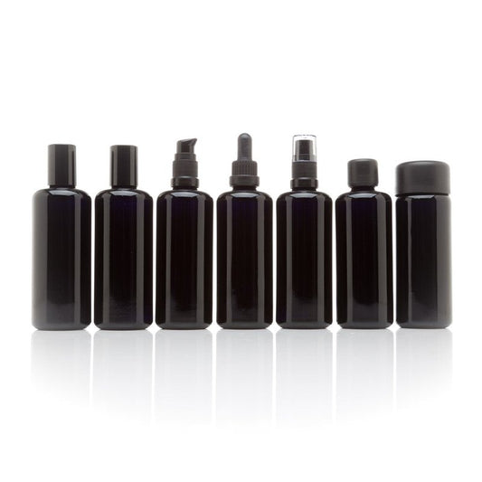 Infinity Jars 100 ML Black Ultraviolet Glass Bottles Airtight, Leak-Proof, Smell-Proof Screw-Top Containers for Essential Oils, Perfume, Lotion, Travel Storage, Reusable 7 Bottles Variety Pack