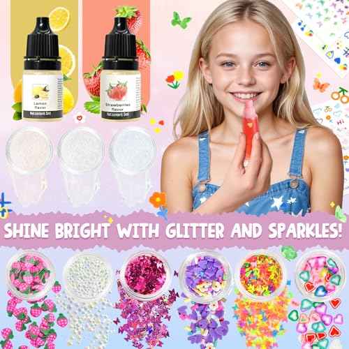 JCOOS DIY Lip Gloss Oil Make Your Own Lip Gloss Kit, Inspired Lip Oil Base with Pigment, Flavoring Oil, Glow Tubes, Kids' Christmas Gifts