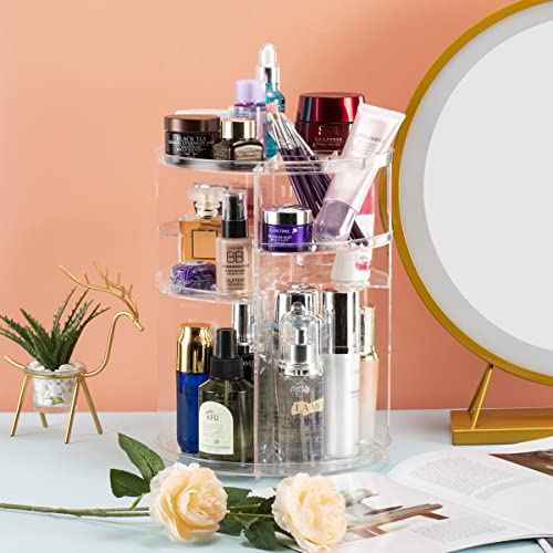 Argox 360¡Æ Rotating Makeup Organizer, Skincare Storage Box, Cosmetic Display Case with Brush Holder Perfume Tray, Multifunctional Rotating Rack Suitable for Dressing Tables and Bathroom Countertops