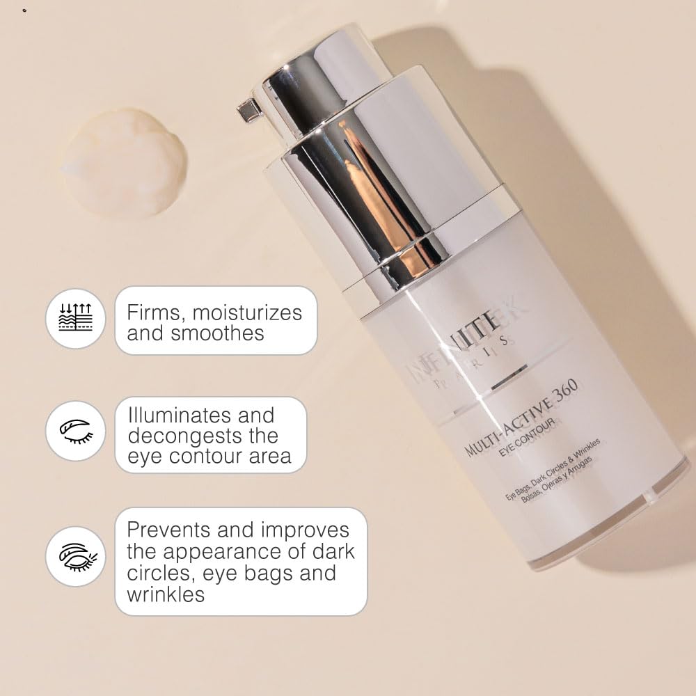 Infinitek Paris Multi-Active 360 Eye Cream | With Caffeine 3%, Retinol & Hyaluronic Acid | Under Eye Cream to Hydrate, Brighten & Reduce Dark Circles, Puffiness, and Fine Lines | 0.50 fl oz / 15 ml