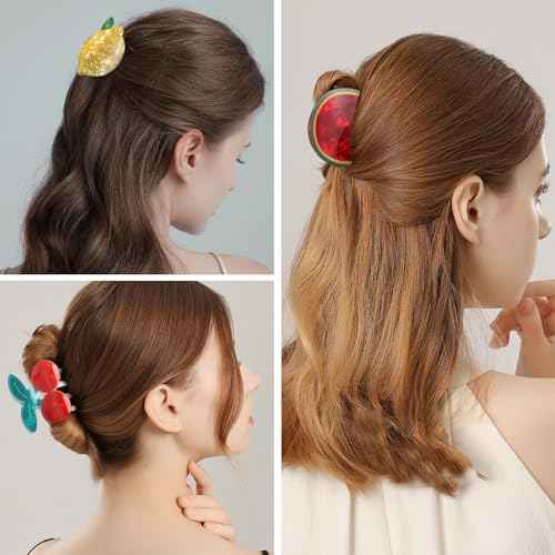 Fruit Claws Clips - Strawberry Hair Clips (Lemon/Cherry/Watermelon) - Cellulose Acetate Hair Clips for Women - Fun Summer Hair Accessories 4Pcs