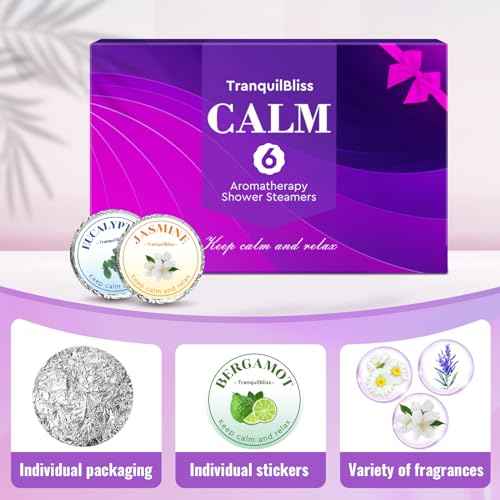 TranquilBliss Shower Steamers, Shower Bombs with Natural Fragrance, Self Care& Relaxation, Mother's Day, Christmas Birthday for Women and Mom, Individually Packaged, Purple Set 2 Packs£¨12 Tablets£©