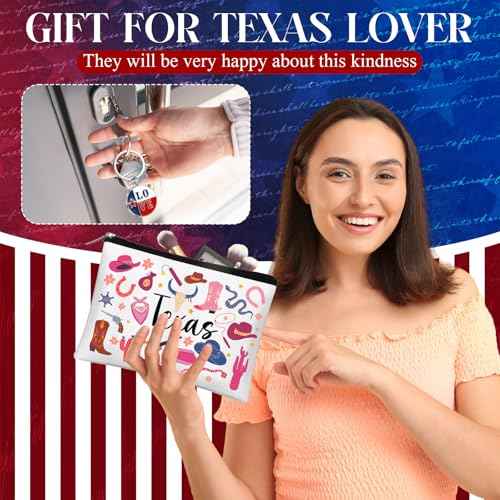 Reginary 24 Pcs State Souvenir Gifts 12 Metal Keychain 12 Cosmetic Bag USA Souvenir Themed Gifts for Traveler Christmas Party(Texas)