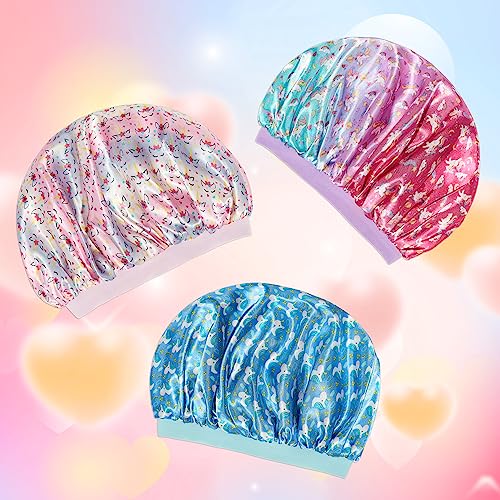 3 Pcs Bonnet for Kids, Kids Bonnets for Girls, Satin Silk Hair Bonnet for Sleeping, Soft Wide Band Sleep Cap for Curly Hair Braids for Teens Child Toddler