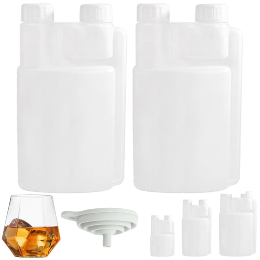 GOWARM 2 Pack Standard Squeeze Shot Bottle - HDPE Plastic Flask for Liquor, Portable Dispenser with Free Funnel (32OZ(1000ml) & 1.2OZ(30ml))