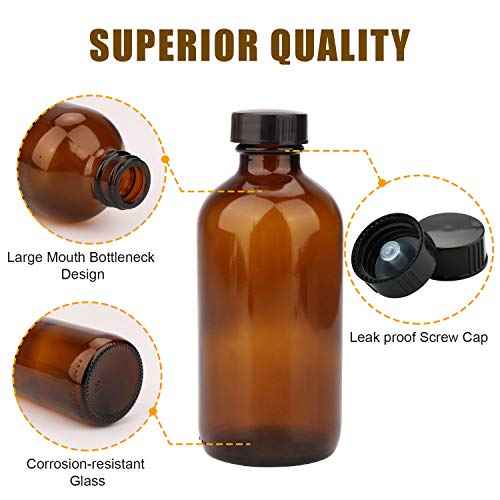8oz Durable Glass Bottle, Reusable Glass Bottles with Airtight Lid for Shampoo, Conditioner, Essential Oils, Set of 20 (Brown)