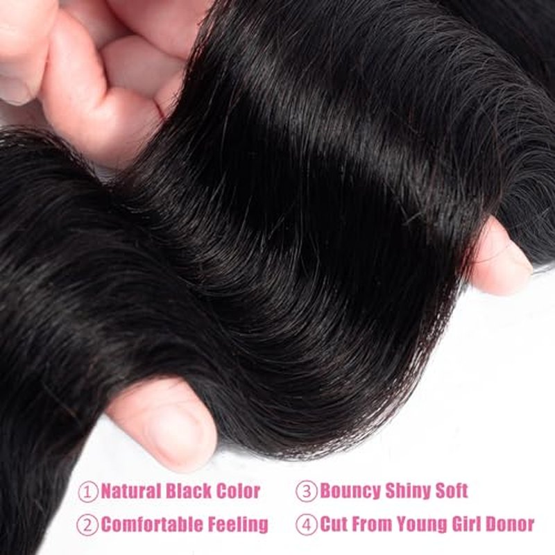 Douyin Brazilian Body Wave 3 Bundles Human Hair 12A 100% Unprocessed Virgin Human Hair Weave Bundles Deals Natural Black Color (1B Black£¬12 14 16)