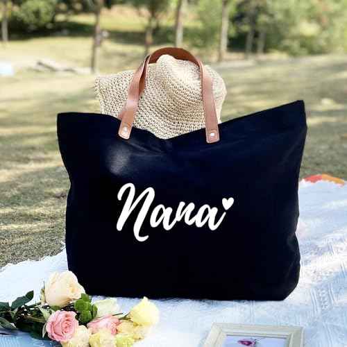 Lamyba Thanksgiving Christmas Gifts for Gigi Nana Mimi, Grandma Tote Bag with Makeup Bag, Black