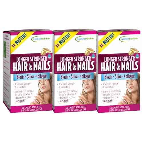 Applied Nutrition Longer Stronger Hair & Nails - 60 Liquid Soft-Gels - Biotin, Silica & Collagen - 30 Servings