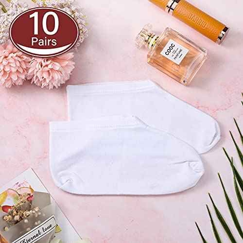 Geyoga 10 Pairs Moisturizing Socks Overnight for Dry Feet Spa Cotton Moisture Enhancing Cosmetic Socks for Women and Men, White