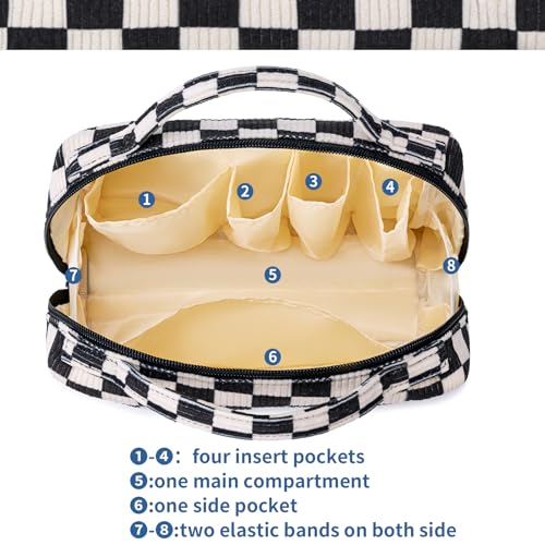 Bluboon Makeup Bag Zipper Pouch Travel Portable Cosmetic Bag Organizer for Women and Girls(Corduroy Checkered)