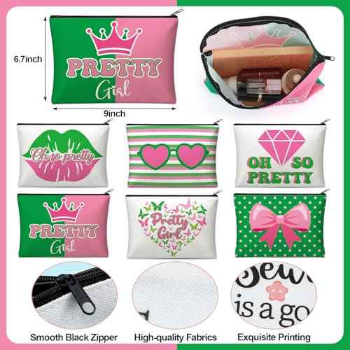 Reginary 12 Pcs Pink and Green Sister Makeup Bags Greek Sorority Cosmetic Bags Pretty Girl Zipper Pouches Black Sorority Gifts for Women Christmas Birthday