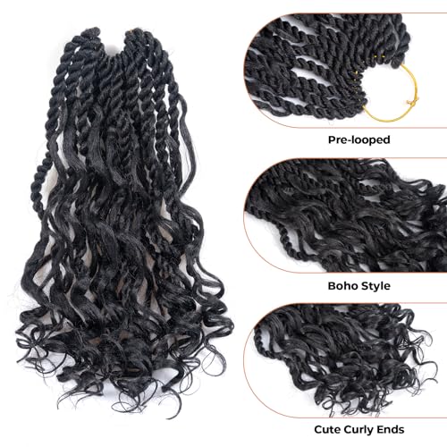 ToyoTress Boho Island Twist Crochet Hair - 14 Inch 8 Packs Natural Black Boho Havana Twist Crochet Braids Synthetic Braiding Hair (14 Inch,1B-8P)