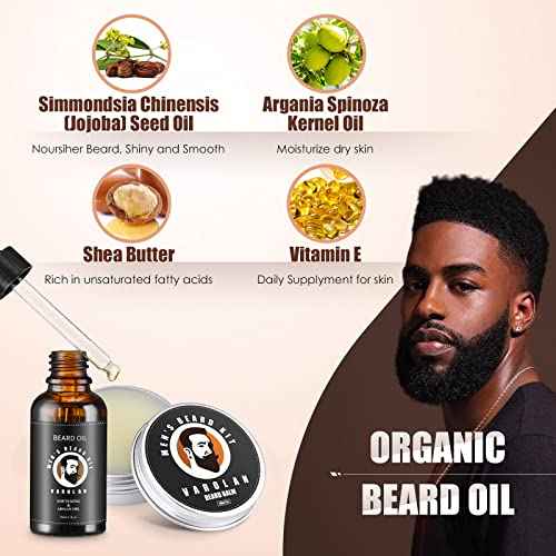 Beard Grooming Kit, Birthday Gifts for Men with Beard Oil, Balm, Brush, Wash, Wax, Comb, Scissors, 1 fl oz