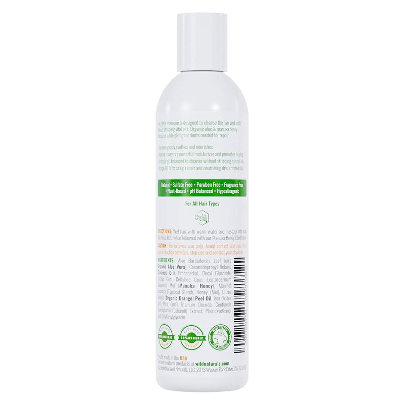 Wild Naturals Manuka Honey Shampoo for Eczema & Psoriasis – Hydrating Sulfate-Free with Aloe Vera & Coconut Oil – Moisturizing Shampoo for Dry, Itchy Scalp
