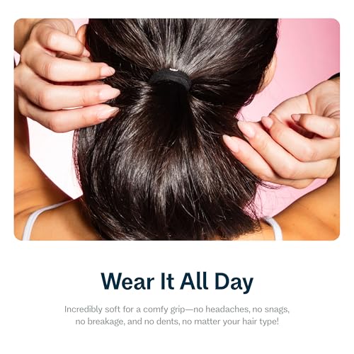 Gimme Beauty Fine Hair Elastic Bands - Slim-Fit Elastic Ties for Fine, Brittle, or Bleached Hair - No-Dent, Gentle-Grip Ponytail Holders for All-Day Comfort - 12 Pack, Black