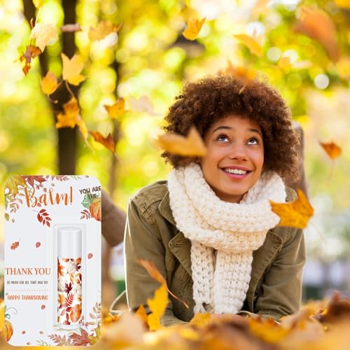30 Pack Hello Fall Autumn Lip Balm Favors Bulk Fall Happy Thanksgiving Halloween Lip Balm Party Gifts Basket Stuffers Employee Staff Thank You Appreciation Gift for Women Men Teacher Coworkers
