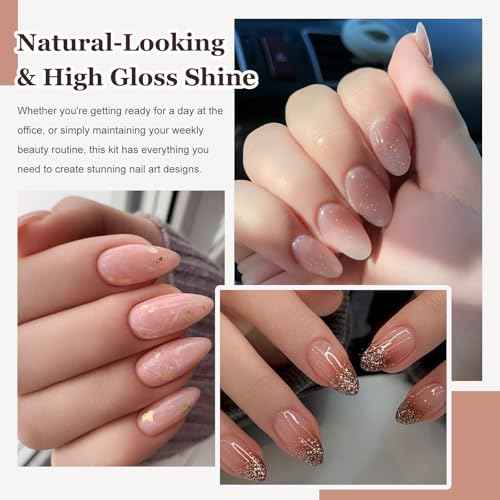 Dip Powder Nail Kit Starter, 6 Colors All Seasons Nude Pink Glitter Dipping Powder Set Nail Art Kit with French Dip Container for Women Manicure Design 19Pcs