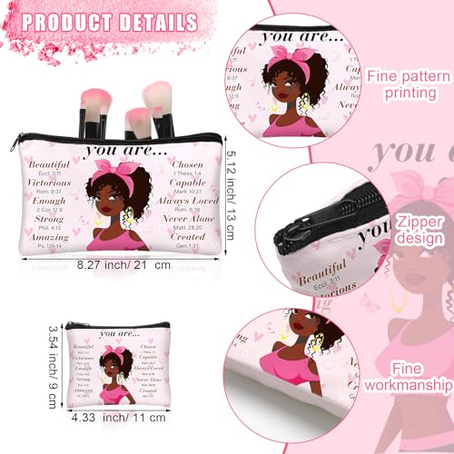 Silkfly 12 Pcs African American Cosmetic Bag for Women Bulk Christian Inspirational Gift Makeup Bag for Black Women Afro Queen Zipper Travel Pouch Purses Toiletry Organizer for Mother Day(Novel)