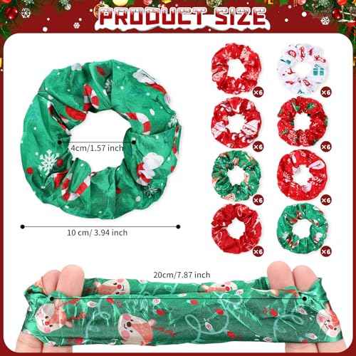 Toulite 48 Pieces Christmas Hair Scrunchies Bulk Soft Elastic Christmas Hairbands Snowman Snowflake Elk Ponytail Holders Winter Xmas Hair Accessories for Women Girls (Vivid Style)