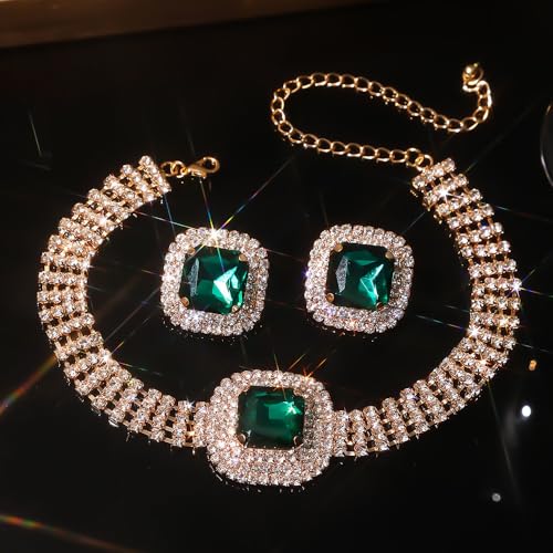 Denifery Bridal Wedding Jewelry Set Crystal Rhinestone Necklace Earrings Sets Formal Costume Jewelry for Women and Brides