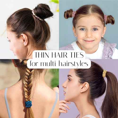 OLESILK Silk Hair Ties for Women: 100% Mulberry Skinny Silk Scrunchies, Soft Smooth No Damage No Crease for Thin Fine Curly Hair 5 Pack, Black