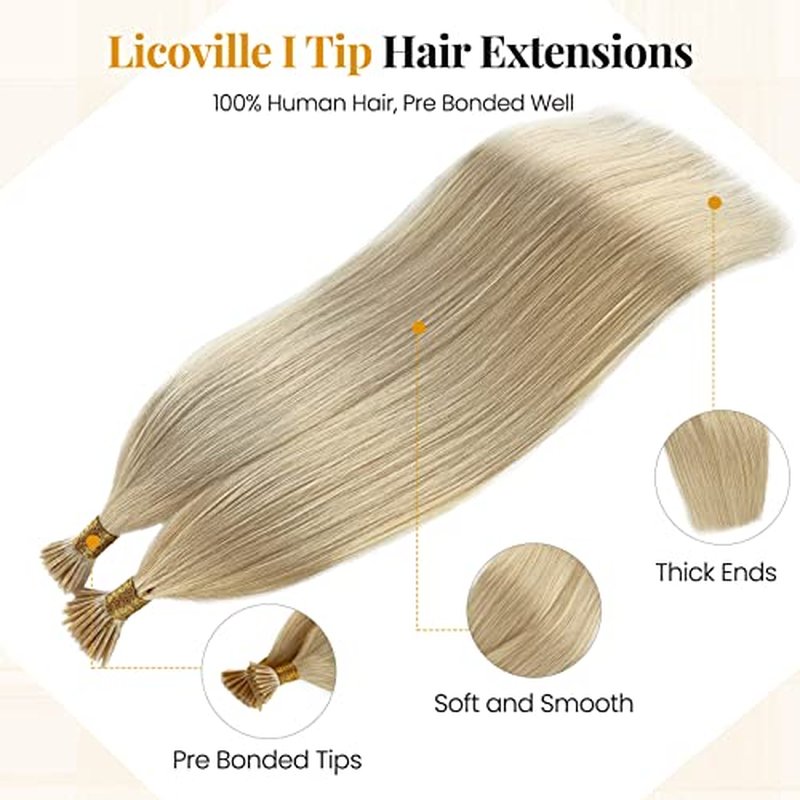 I Tip Human Hair Extension Platinum I Tips Real Hair Extensions for Women 50s 50g Keratin Cold Fusion Pre Bonded Itip Blonde Hair Extensions 22 Inch Silky Straight for Blonde Hair