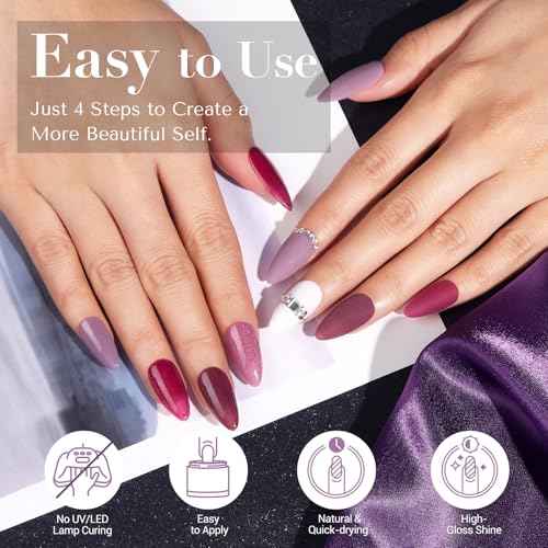 AZUREBEAUTY Dip Powder Nail Set, 6 Colors Christmas Purple Rose Red Glitter Natural Dipping Powder Starter Kit, French Nail Art Manicure DIY Salon, No Need Nail Lamp Cured