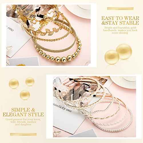12 Pcs Pearls Headband Rhinestones Hairbands Faux Pearl White Bridal Headband Gold Alloy Flower Head Band Metallic Butterfly Hair Hoop Wedding Hair Accessories for Women, 12 Styles