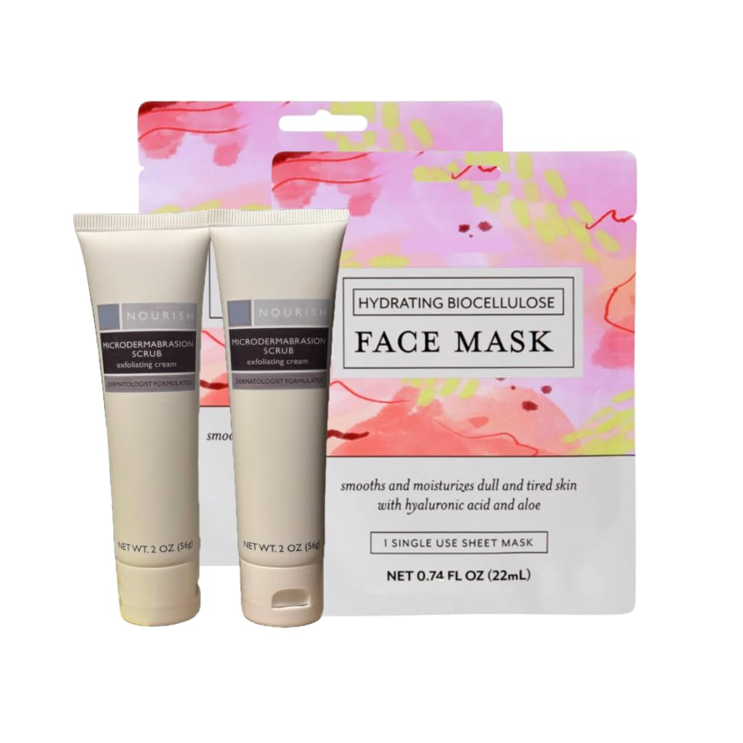 Microdermabrasion Facial Scrub 2 oz (56g) (2) and (2) Hydrating Biocellulose Face Masks 0.74 fl oz (22 mL)