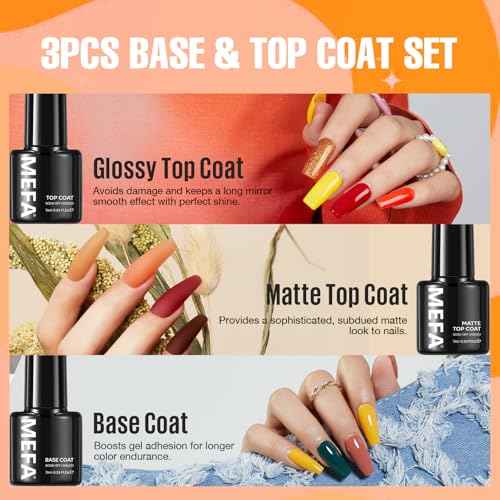 MEFA Fall Gel Nail Polish Set, 23 Colors Brown Orange Nail Polish Set Gold Glitter Yellow Nail Polish Soak Off Red Shimmer Gel Nail Gifts for Women Girl DIY Salon Home Manicure