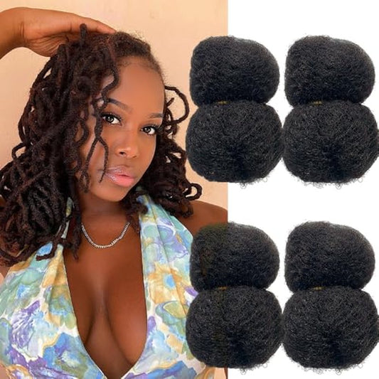 Tight Afro Kinky Human Hair for Dreadlocks,Ideal for Making Locs,Repair Extensions,Twist or Braids 4 Bundles/Package Natural Black #1B 8inch