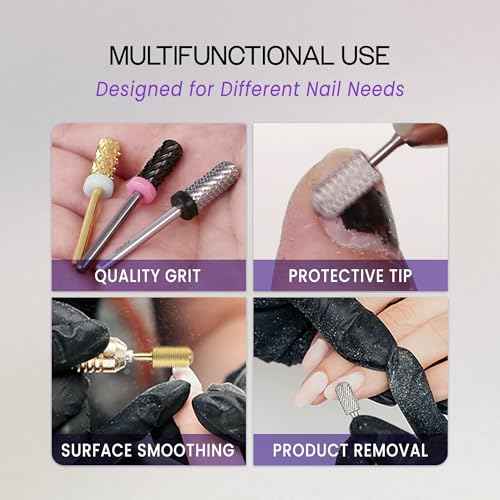 PANA 3/32" Small Smooth Round Top Safety Carbide Nail Drill Bit for Gel Polish & Acrylic Removal Nail Salon Manicure Pedicure Electric File Tools (Small Barrel - Silver, Medium)