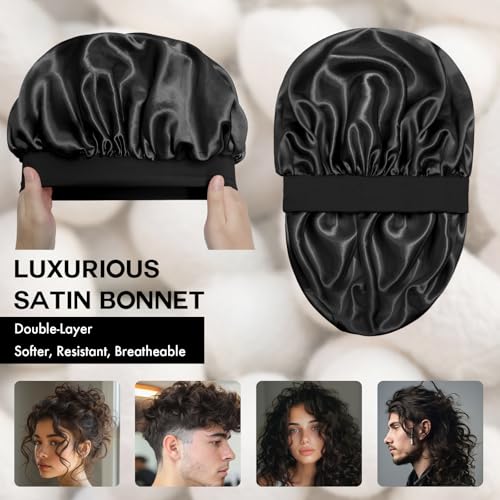 Satin Silk Bonnet for Sleeping, Double Layer Silk Sleep Cap for Men & Women, Soft Satin Lined Bonnet for Curly Hair