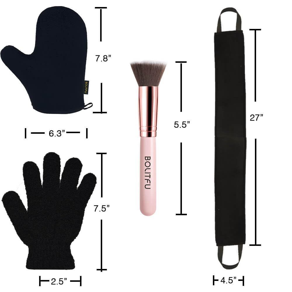 4 Pack Self Tanning Mitt Applicator Kit, with Self Tanner Mitt, Self Tan Back Applicator, Exfoliating Glove, Flat Top Face Tanner Brush, Tan mit for Self Sunless Tanner