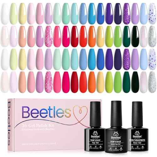 beetles Gel Polish Nail Set, 36 Colors Floral Rhapsody Collection Fall Orange Yellow Girly Sparkle Glitter Polish with 3Pcs Base Matte & Glossy Top Soak off Uv Lamp All Seasons Gifts for Her