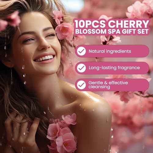 Green Canyon Spa Gift Baskets for Women Cherry Blossom Bath and Body Work Gift Set with Bubble Bath,Body Lotion Spa Gifts for Women Mothers Day Gifts for Mom