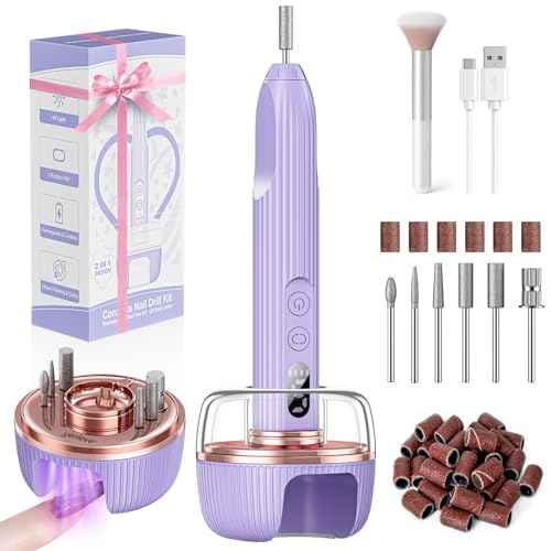 Electric Nail File,Nail Drill Kit with Nail Lamp,Cordless Nail Filer for Acrylic Gel Nails,Professional Nail Drill Machine Polishing Tool Manicure Pedicure Kit Efile Nail Supplies for Home Salon