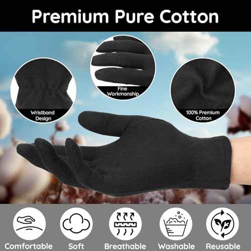 Segbeauty 8 Counts Elastic Black Lotion Gloves Overnight for Women, 4 Pairs Moisturizing Hand Cotton Gloves for Men with Elastic Band, Moisture Glove for Sleeping Working, Soft Sleep Lotion Mitt Glove