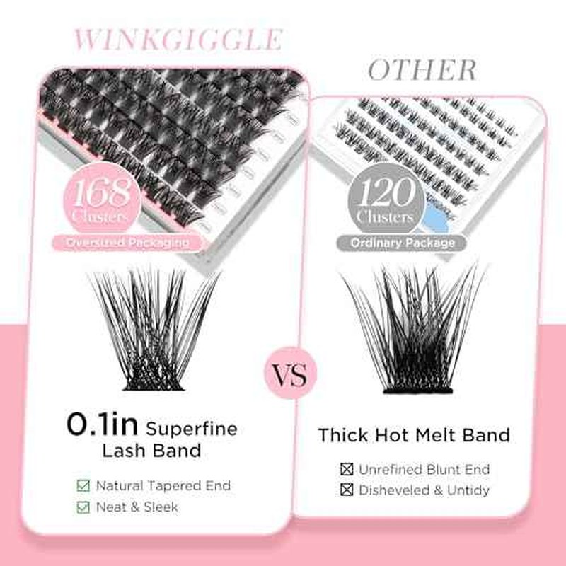 Cluster Lashes Wispy Lash Clusters, 168pcs D Curl Natural Volume Lashes Clusters, DIY Individual Eyelash Extensions with Soft Ultra-thin Band, 9-16mm (56D)