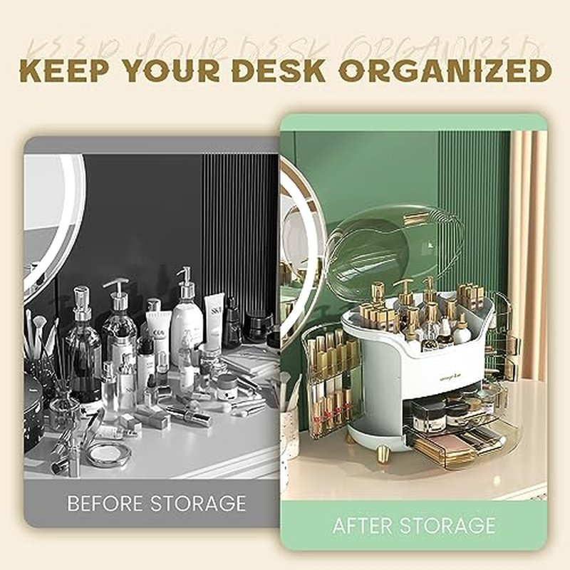 Makeup Organizer, Large Capacity Cosmetic Storage, Skincare Organizer with 2 Storage Drawers, Cosmetics Organizer for Skincare, Lipsticks, Perfume for Bathroom Countertop, Bedroom Dresser (White)