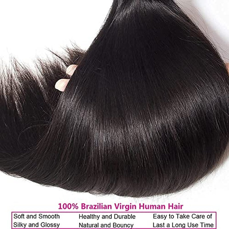 12A Human Hair Bundles 16 18 20 Inch Straight Human Hair 100% Unprocessed Brazilian Virgin Weave Hair 3 Bundles Deals