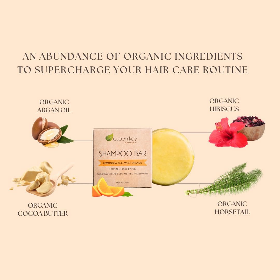 Solid Shampoo Bar, Made With Natural & Organic Ingredients, Sulfate-Free, Cruelty-Free & Vegan, All Hair Types, 3 Ounce Bar